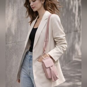 Melie Bianco Blush Pink Vegan Leather Mini Crossbody Bag w/ Tassel